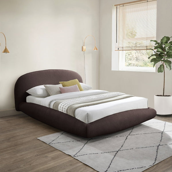 Meridian Furniture Genesis Upholstered Queen Platform Bed Floating Low Profile Plush Sherpa Bedroom Frame Brown GenesisBrown-Q