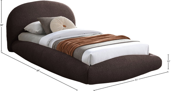 Meridian Furniture Genesis Faux Shearling Upholstered Twin Bed Plush Teddy Fabric Modern Floating Platform Frame Brown GenesisBrown-T