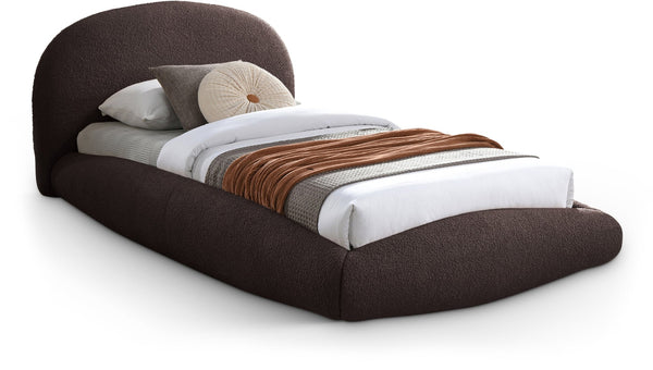 Meridian Furniture Genesis Faux Shearling Upholstered Twin Bed Plush Teddy Fabric Modern Floating Platform Frame Brown GenesisBrown-T