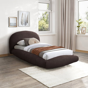 Meridian Furniture Genesis Faux Shearling Upholstered Twin Bed Plush Teddy Fabric Modern Floating Platform Frame Brown GenesisBrown-T