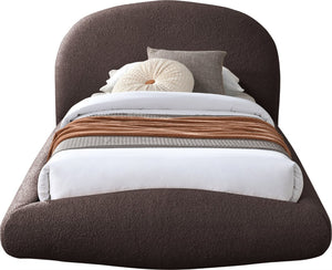 Meridian Furniture Genesis Faux Shearling Upholstered Twin Bed Plush Teddy Fabric Modern Floating Platform Frame Brown GenesisBrown-T