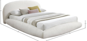 Meridian Furniture Genesis Faux Shearling Upholstered Full Bed Floating Low Profile Frame Rounded Headboard Cream GenesisCream-F