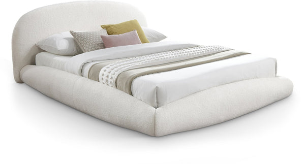 Meridian Furniture Genesis Faux Shearling Upholstered Full Bed Floating Low Profile Frame Rounded Headboard Cream GenesisCream-F