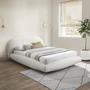 Meridian Furniture Genesis Faux Shearling Upholstered Full Bed Floating Low Profile Frame Rounded Headboard Cream GenesisCream-F