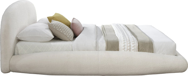 Meridian Furniture Genesis Faux Shearling Upholstered Full Bed Floating Low Profile Frame Rounded Headboard Cream GenesisCream-F