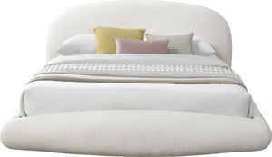 Meridian Furniture Genesis Plush Teddy Upholstered King Bed with Floating Base and Sculptural Wraparound Frame Cream GenesisCream-K