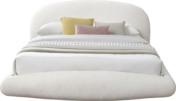 Meridian Furniture Genesis Upholstered Queen Platform Bed Floating Low Profile Plush Sherpa Bedroom Frame Cream GenesisCream-Q