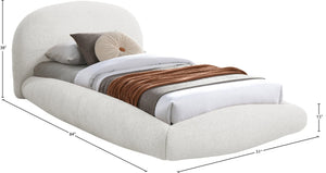 Meridian Furniture Genesis Faux Shearling Upholstered Twin Bed Plush Teddy Fabric Modern Floating Platform Frame Cream GenesisCream-T