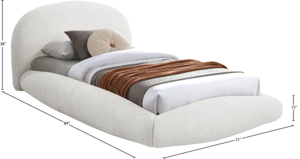 Meridian Furniture Genesis Faux Shearling Upholstered Twin Bed Plush Teddy Fabric Modern Floating Platform Frame Cream GenesisCream-T
