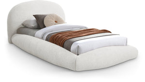 Meridian Furniture Genesis Faux Shearling Upholstered Twin Bed Plush Teddy Fabric Modern Floating Platform Frame Cream GenesisCream-T