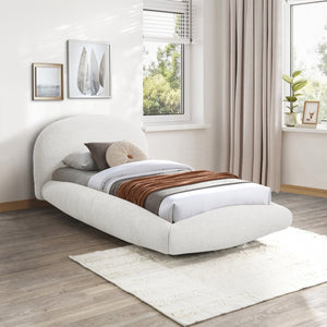 Meridian Furniture Genesis Faux Shearling Upholstered Twin Bed Plush Teddy Fabric Modern Floating Platform Frame Cream GenesisCream-T