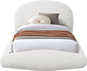 Meridian Furniture Genesis Faux Shearling Upholstered Twin Bed Plush Teddy Fabric Modern Floating Platform Frame Cream GenesisCream-T