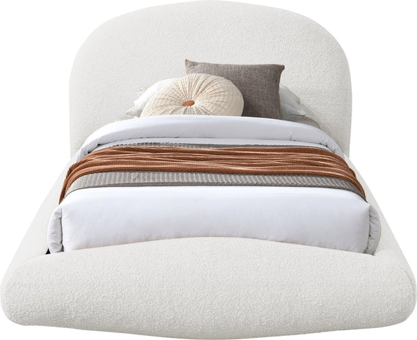 Meridian Furniture Genesis Faux Shearling Upholstered Twin Bed Plush Teddy Fabric Modern Floating Platform Frame Cream GenesisCream-T