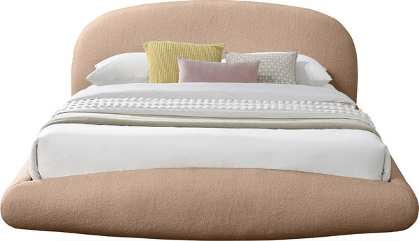 Meridian Furniture Genesis Faux Shearling Upholstered Full Bed Floating Low Profile Frame Rounded Headboard Beige GenesisTan-F