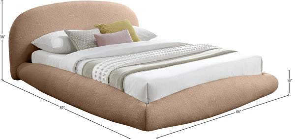 Meridian Furniture Genesis Plush Teddy Upholstered King Bed with Floating Base and Sculptural Wraparound Frame Beige GenesisTan-K