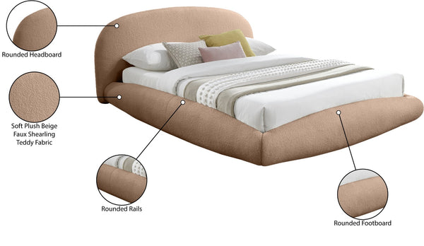 Meridian Furniture Genesis Plush Teddy Upholstered King Bed with Floating Base and Sculptural Wraparound Frame Beige GenesisTan-K