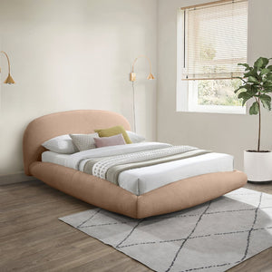 Meridian Furniture Genesis Plush Teddy Upholstered King Bed with Floating Base and Sculptural Wraparound Frame Beige GenesisTan-K