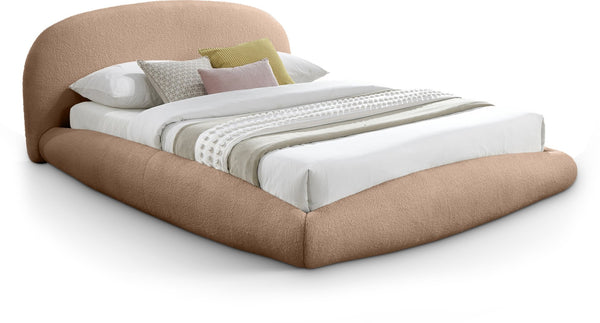 Meridian Furniture Genesis Upholstered Queen Platform Bed Floating Low Profile Plush Sherpa Bedroom Frame Beige GenesisTan-Q