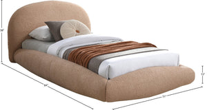 Meridian Furniture Genesis Faux Shearling Upholstered Twin Bed Plush Teddy Fabric Modern Floating Platform Frame Beige GenesisTan-T
