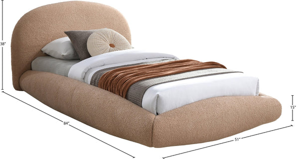 Meridian Furniture Genesis Faux Shearling Upholstered Twin Bed Plush Teddy Fabric Modern Floating Platform Frame Beige GenesisTan-T