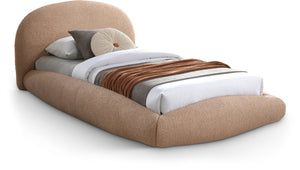 Meridian Furniture Genesis Faux Shearling Upholstered Twin Bed Plush Teddy Fabric Modern Floating Platform Frame Beige GenesisTan-T