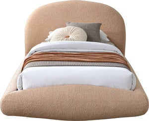 Meridian Furniture Genesis Faux Shearling Upholstered Twin Bed Plush Teddy Fabric Modern Floating Platform Frame Beige GenesisTan-T
