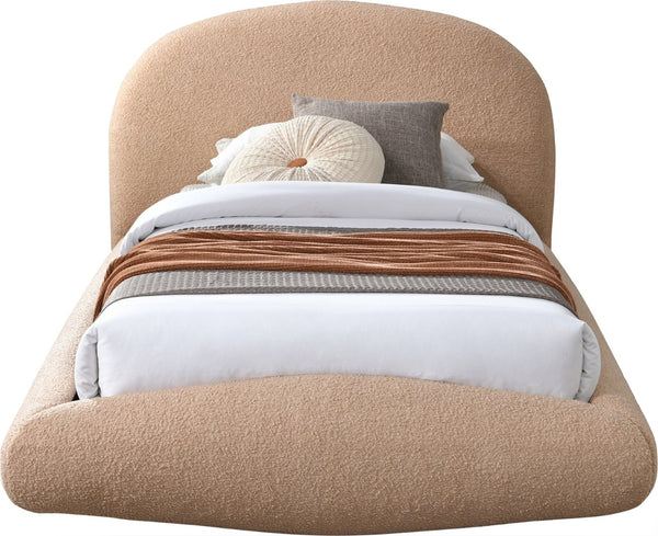 Meridian Furniture Genesis Faux Shearling Upholstered Twin Bed Plush Teddy Fabric Modern Floating Platform Frame Beige GenesisTan-T