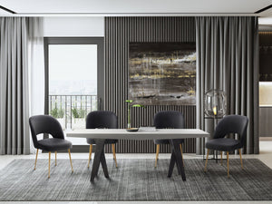 TOV Furniture Swell Velvet Dining Chair - Luxurious Mid-Century Modern Design with Gold Legs for Elegant Dining Spaces Dark Grey TOV-D67