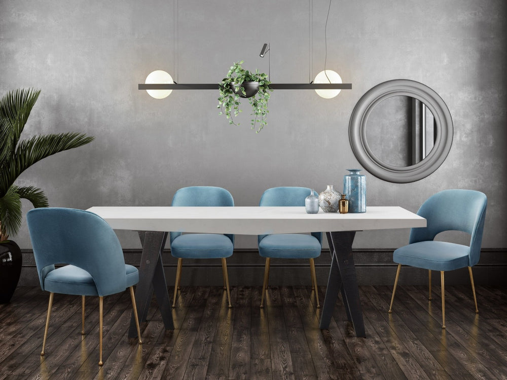 TOV Furniture Swell Velvet Dining Chair - Luxurious Mid-Century Modern Design with Gold Legs for Elegant Dining Spaces Sea Blue TOV-D66