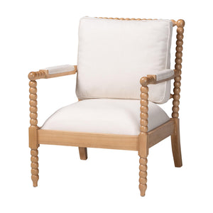 Baxton Studio Bali & Pari Gracie Solid Acacia Bobbin Spindle Accent Chair with Upholstered Arms Gracie-Natural-Cushion-AC