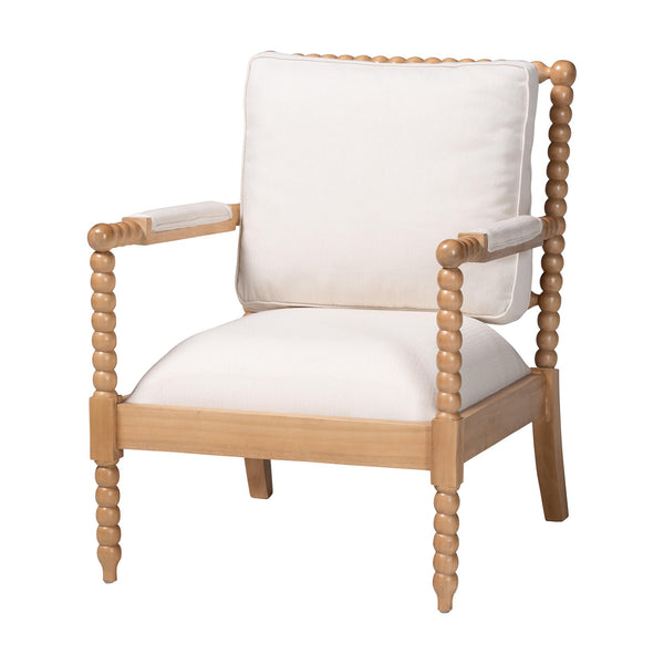 Baxton Studio Bali & Pari Gracie Solid Acacia Bobbin Spindle Accent Chair with Upholstered Arms Gracie-Natural-Cushion-AC