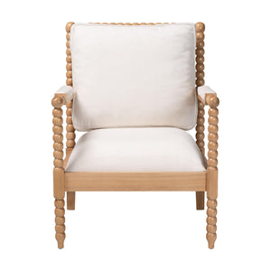 Bali & Pari Gracie Solid Acacia Bobbin Spindle Accent Chair with Upholstered Arms