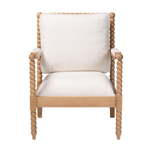 Bali & Pari Gracie Solid Acacia Bobbin Spindle Accent Chair with Upholstered Arms