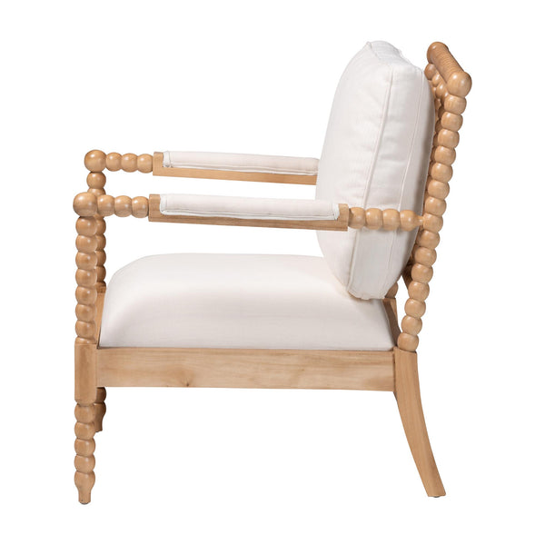 Bali & Pari Gracie Solid Acacia Bobbin Spindle Accent Chair with Upholstered Arms