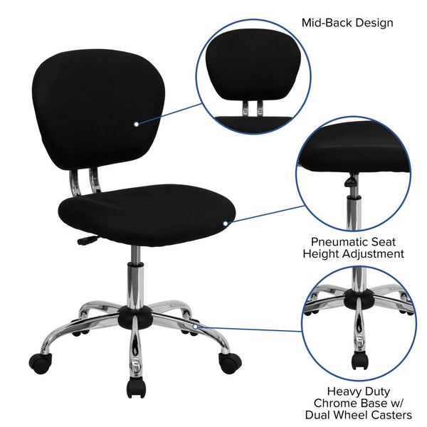 English Elm Beverly Mid-Back Mesh Ergonomic Task Chair with Chrome Base for Ultimate Comfort and Productivity Black H-2376-F-BK-GG