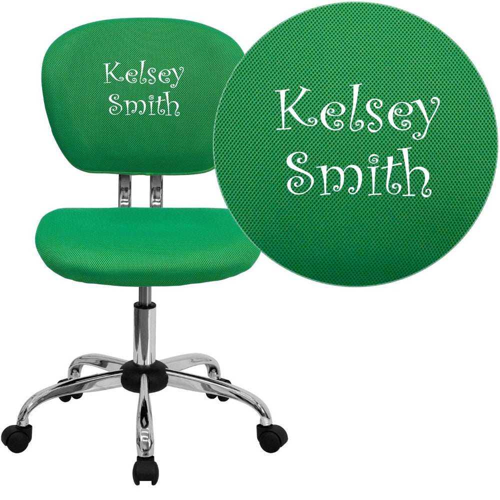 English Elm Beverly Personalized Mid-Back Mesh Task Chair - Ergonomic Comfort with Chrome Base for Home Office Black H-2376-F-BK-TXTEMB-GG
