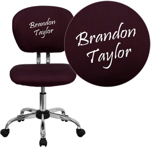 English Elm Beverly Personalized Mid-Back Mesh Task Chair - Ergonomic Comfort with Chrome Base for Home Office Burgundy H-2376-F-BY-TXTEMB-GG