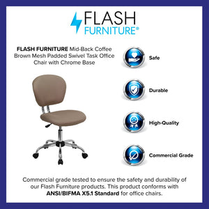 English Elm Beverly Mid-Back Mesh Ergonomic Task Chair with Chrome Base for Ultimate Comfort and Productivity Coffee Brown H-2376-F-COF-GG