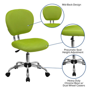 English Elm Beverly Mid-Back Mesh Ergonomic Task Chair with Chrome Base for Ultimate Comfort and Productivity Apple Green H-2376-F-GN-GG