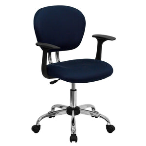 English Elm Beverly Mid-Back Mesh Task Chair with Chrome Base - Comfortable Office Seating for Productivity & Style Navy H-2376-F-NAVY-ARMS-GG