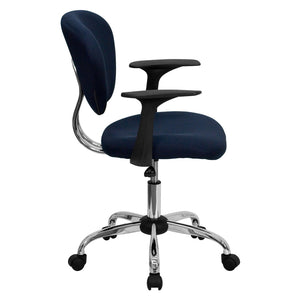 English Elm Beverly Mid-Back Mesh Task Chair with Chrome Base - Comfortable Office Seating for Productivity & Style Navy H-2376-F-NAVY-ARMS-GG