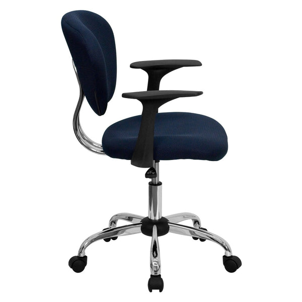 English Elm Beverly Mid-Back Mesh Task Chair with Chrome Base - Comfortable Office Seating for Productivity & Style Navy H-2376-F-NAVY-ARMS-GG