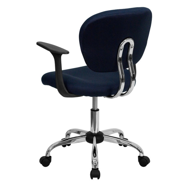 English Elm Beverly Mid-Back Mesh Task Chair with Chrome Base - Comfortable Office Seating for Productivity & Style Navy H-2376-F-NAVY-ARMS-GG