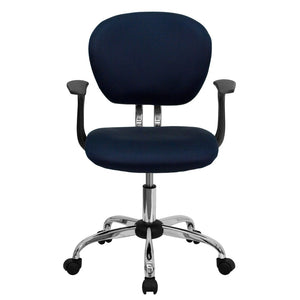 English Elm Beverly Mid-Back Mesh Task Chair with Chrome Base - Comfortable Office Seating for Productivity & Style Navy H-2376-F-NAVY-ARMS-GG