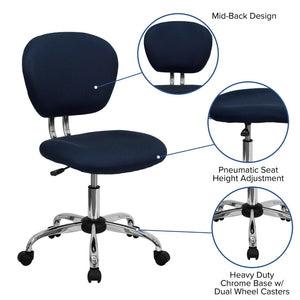 English Elm Beverly Mid-Back Mesh Ergonomic Task Chair with Chrome Base for Ultimate Comfort and Productivity Navy H-2376-F-NAVY-GG