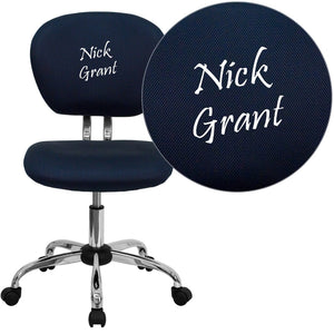 English Elm Beverly Personalized Mid-Back Mesh Task Chair - Ergonomic Comfort with Chrome Base for Home Office Navy H-2376-F-NAVY-TXTEMB-GG