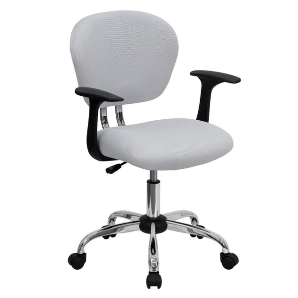 English Elm Beverly Mid-Back Mesh Task Chair with Chrome Base - Comfortable Office Seating for Productivity & Style White H-2376-F-WHT-ARMS-GG