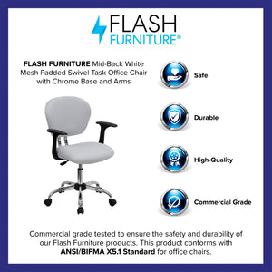 English Elm Beverly Mid-Back Mesh Task Chair with Chrome Base - Comfortable Office Seating for Productivity & Style White H-2376-F-WHT-ARMS-GG