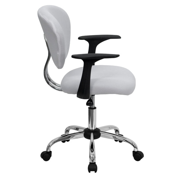 English Elm Beverly Mid-Back Mesh Task Chair with Chrome Base - Comfortable Office Seating for Productivity & Style White H-2376-F-WHT-ARMS-GG