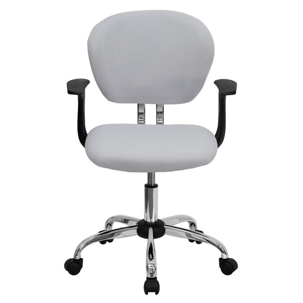 English Elm Beverly Mid-Back Mesh Task Chair with Chrome Base - Comfortable Office Seating for Productivity & Style White H-2376-F-WHT-ARMS-GG